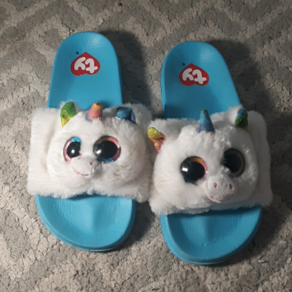 Blue unicorn slippers